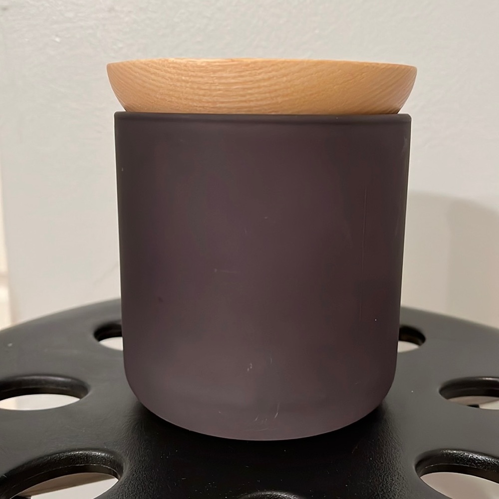 NWT Pumice/frosted glass jar with wooden lid by haven, dark grey/black